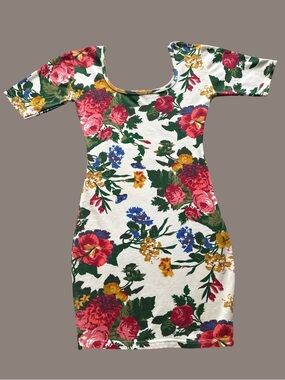 Express White Floral Scoop Mini Dress with Pink, Red & Blue Blooms